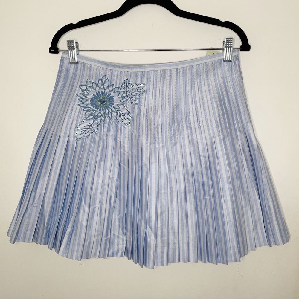 NWT Ideology Softly Pleated silk mini Skirt 6 capri blue embellished feminine